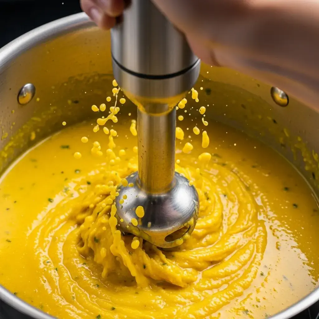 triturando o creme de milho rapido com mixer