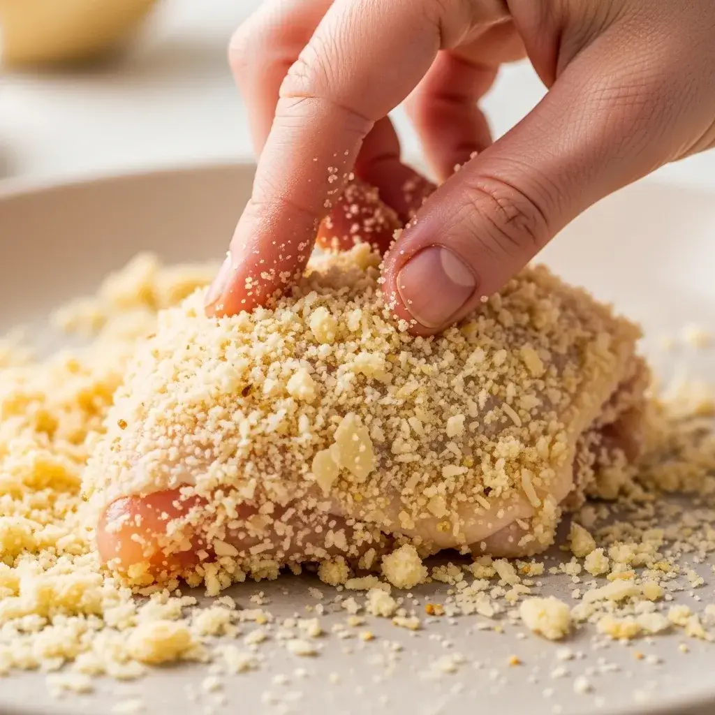 Empanando o frango na crosta de parmesão