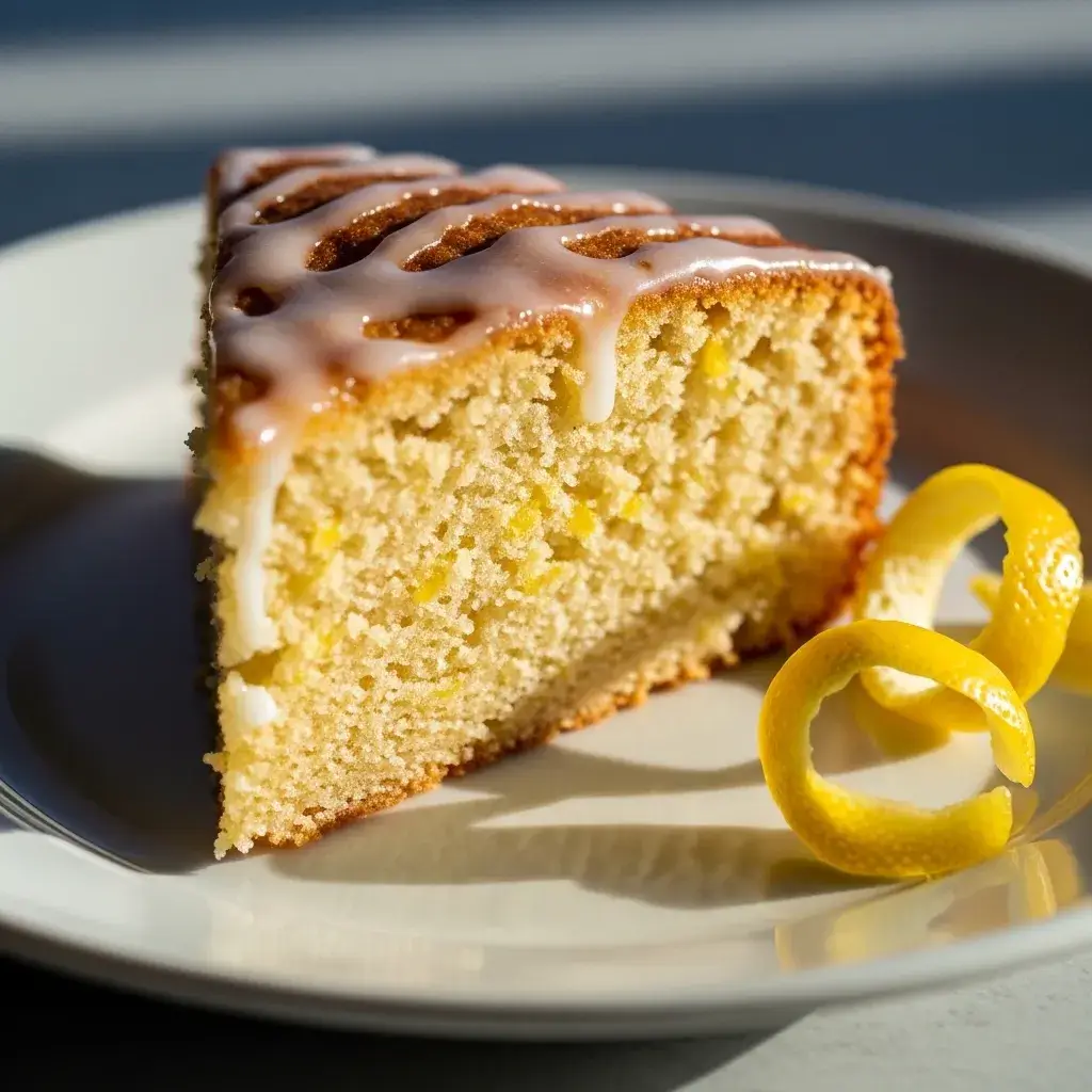 Fatia úmida de Bolo de Iogurte com Limão com glacê