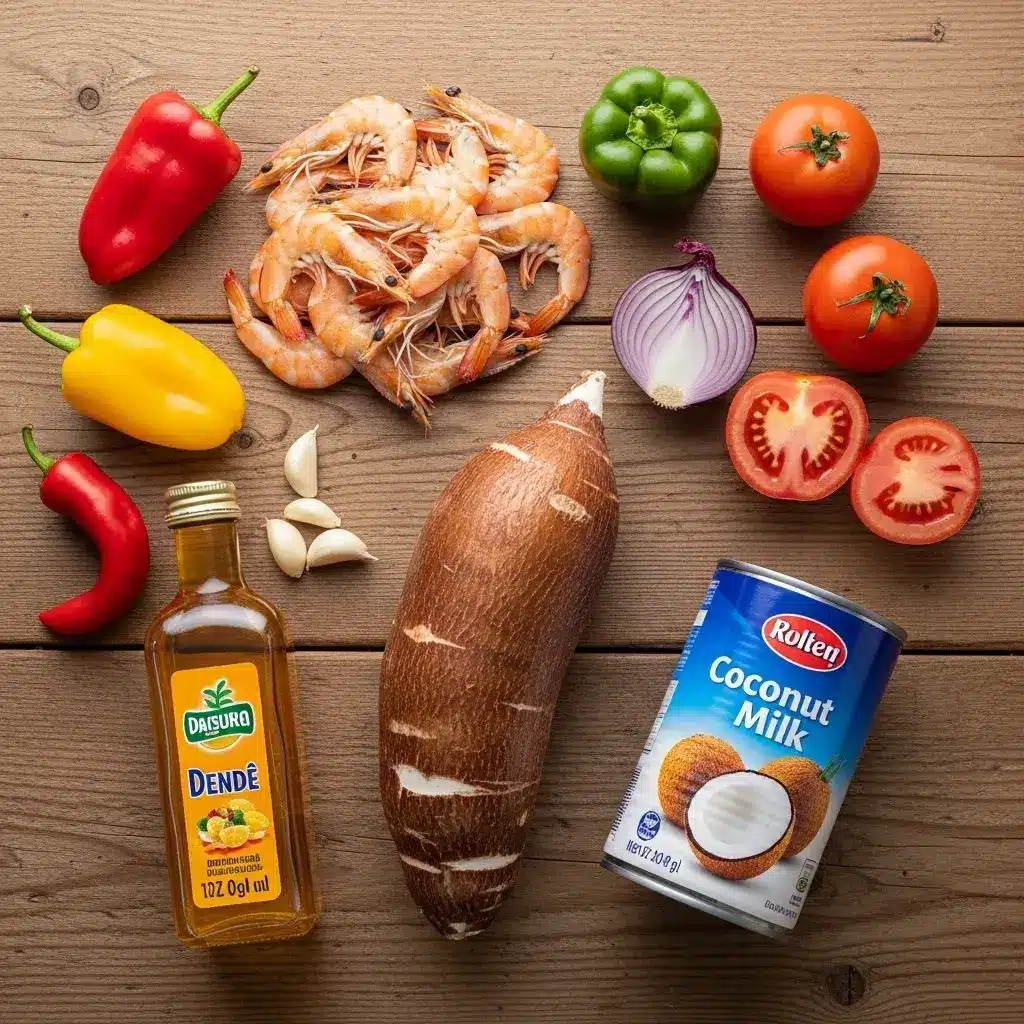 Ingredientes frescos e tradicionais para fazer Bobó de Camarão