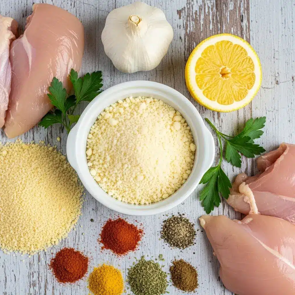 Ingredientes para fazer a crosta de parmesão e alho para frango