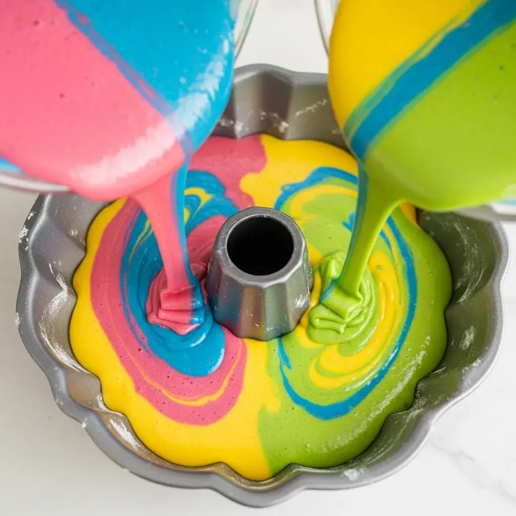 Montando o Bolo de Carnaval Simples na forma com cores alternadas