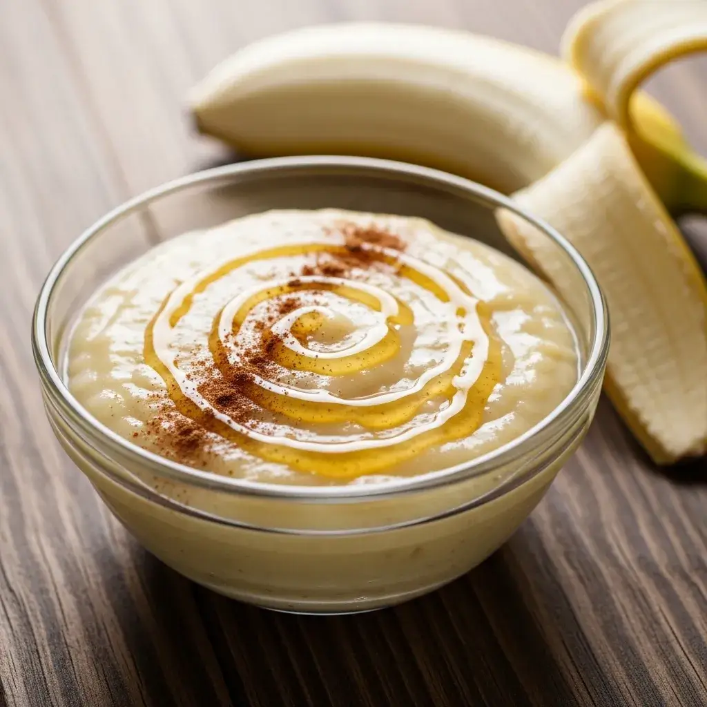 Purê de Banana Saudável cremoso em uma tigela de vidro