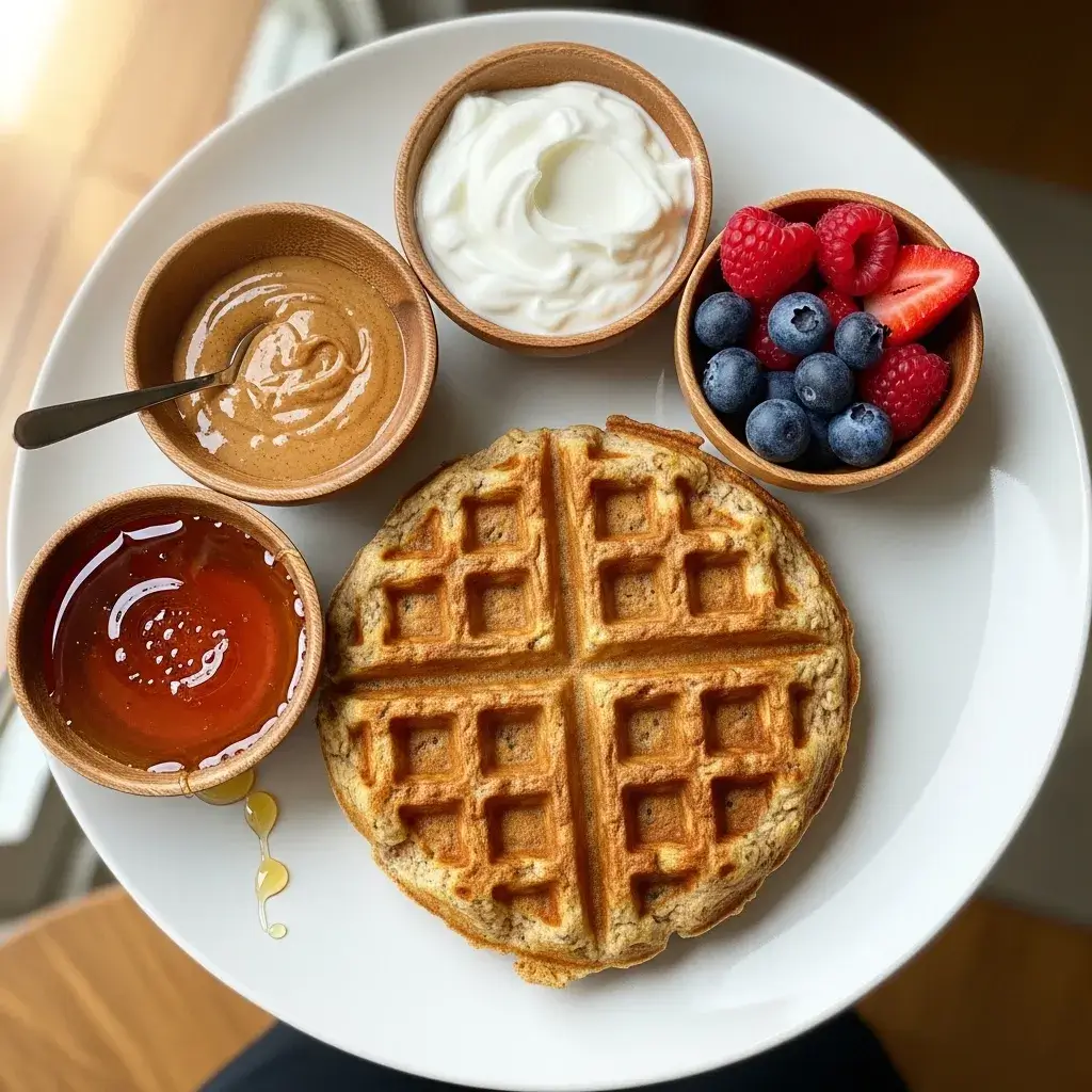Waffle de Banana e Aveia com opções de coberturas saudáveis