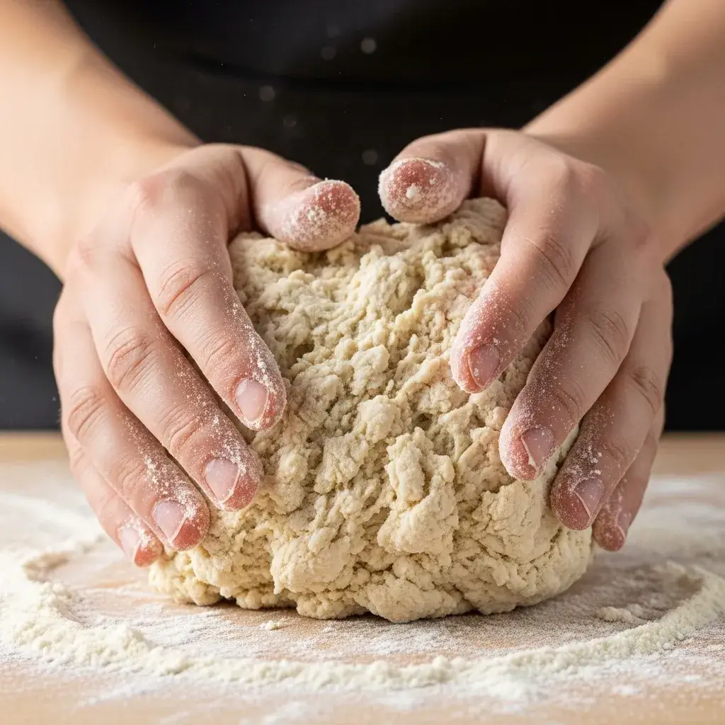 untando a massa do biscoitinho salgado sem sovar