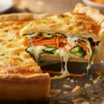 Fatia de Torta Vegetariana de Liquidificador com recheio colorido