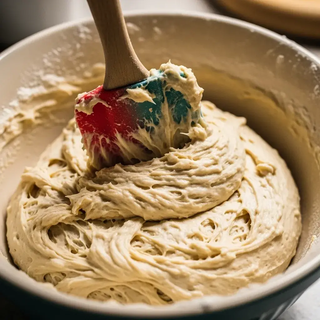 Misturando a massa do pão de batata doce sem glúten