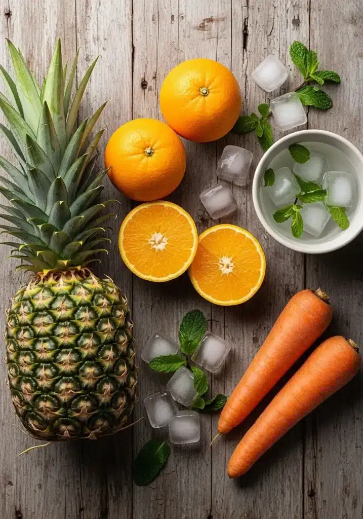 Água fresca de abacaxi, laranja e cenoura