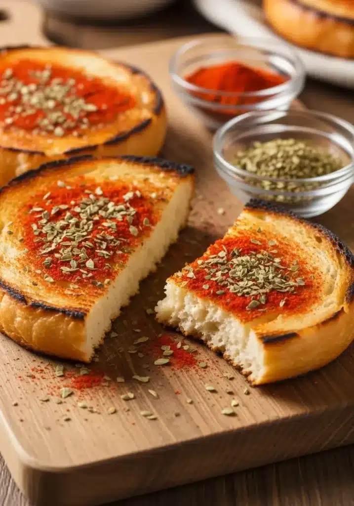 Pão tostado com páprica e orégano