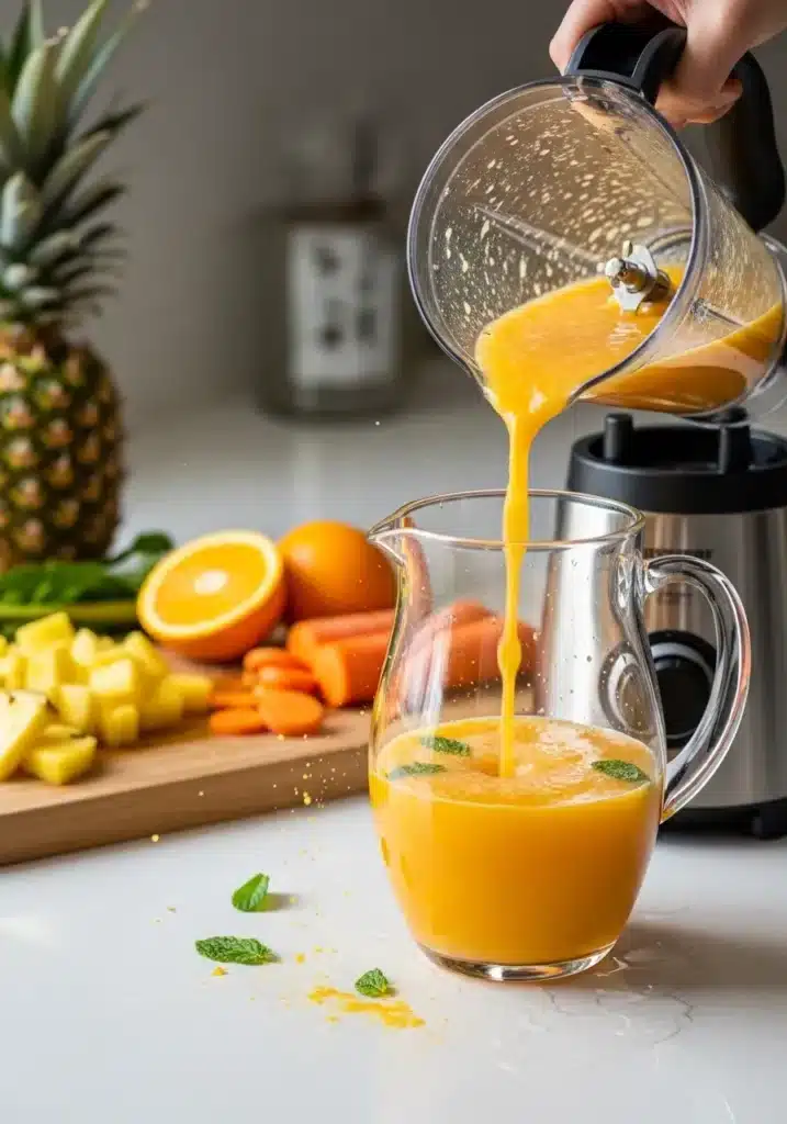 Água fresca de abacaxi, laranja e cenoura