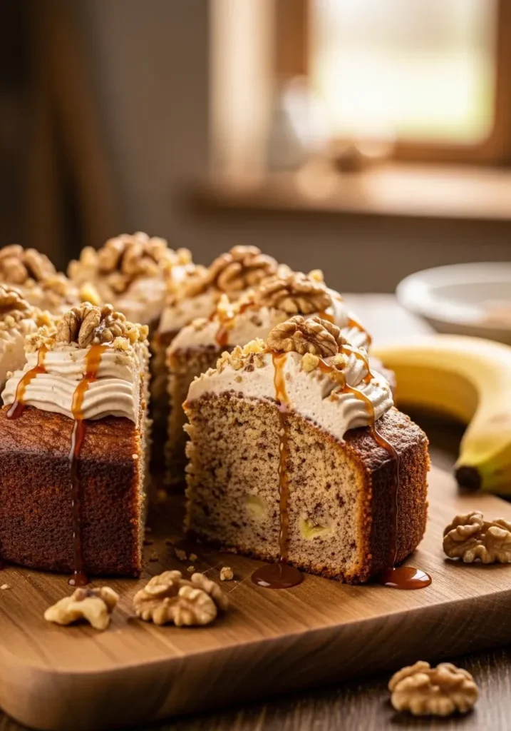 Bolo de Banana com Creme de Nozes