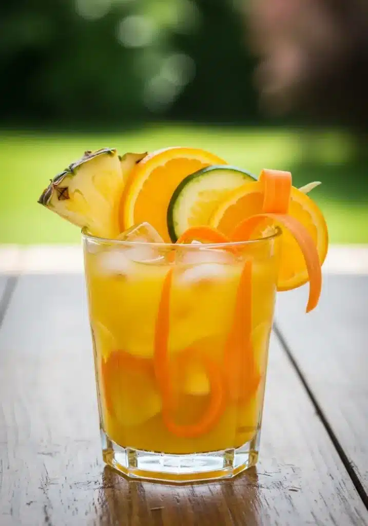 Água fresca de abacaxi, laranja e cenoura