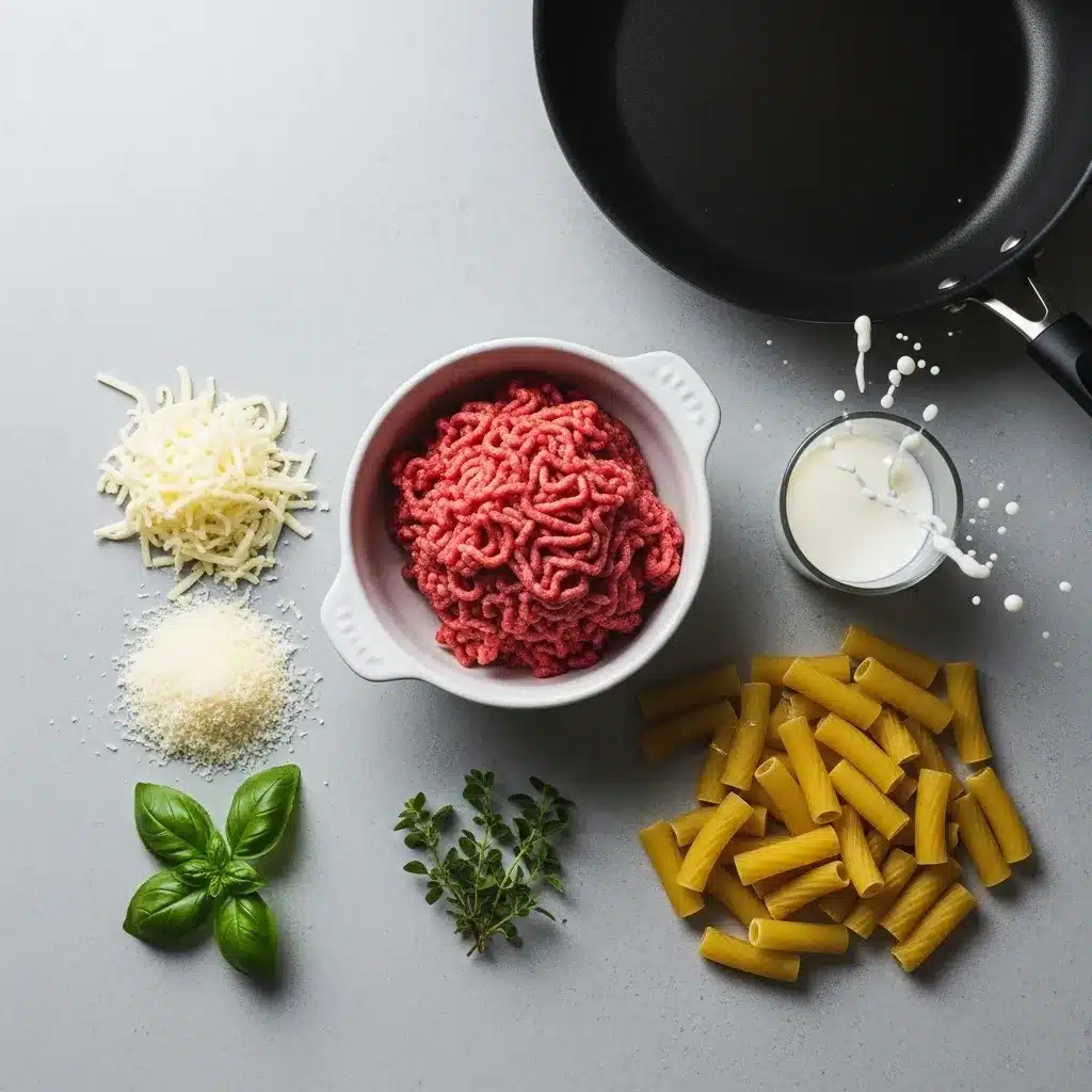 Ingredientes para Macarrão Cremoso com Carne e Queijo