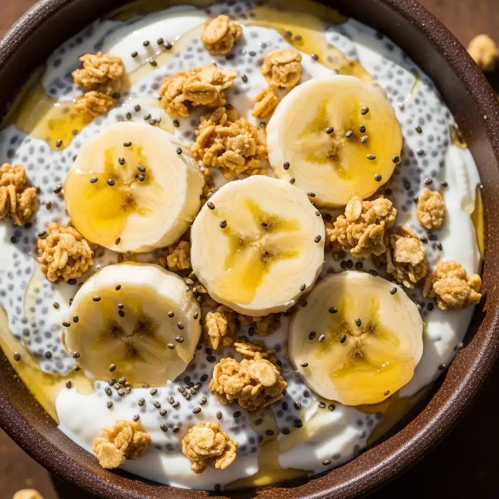 Tigela de Banana com Iogurte e Chia com granola e mel