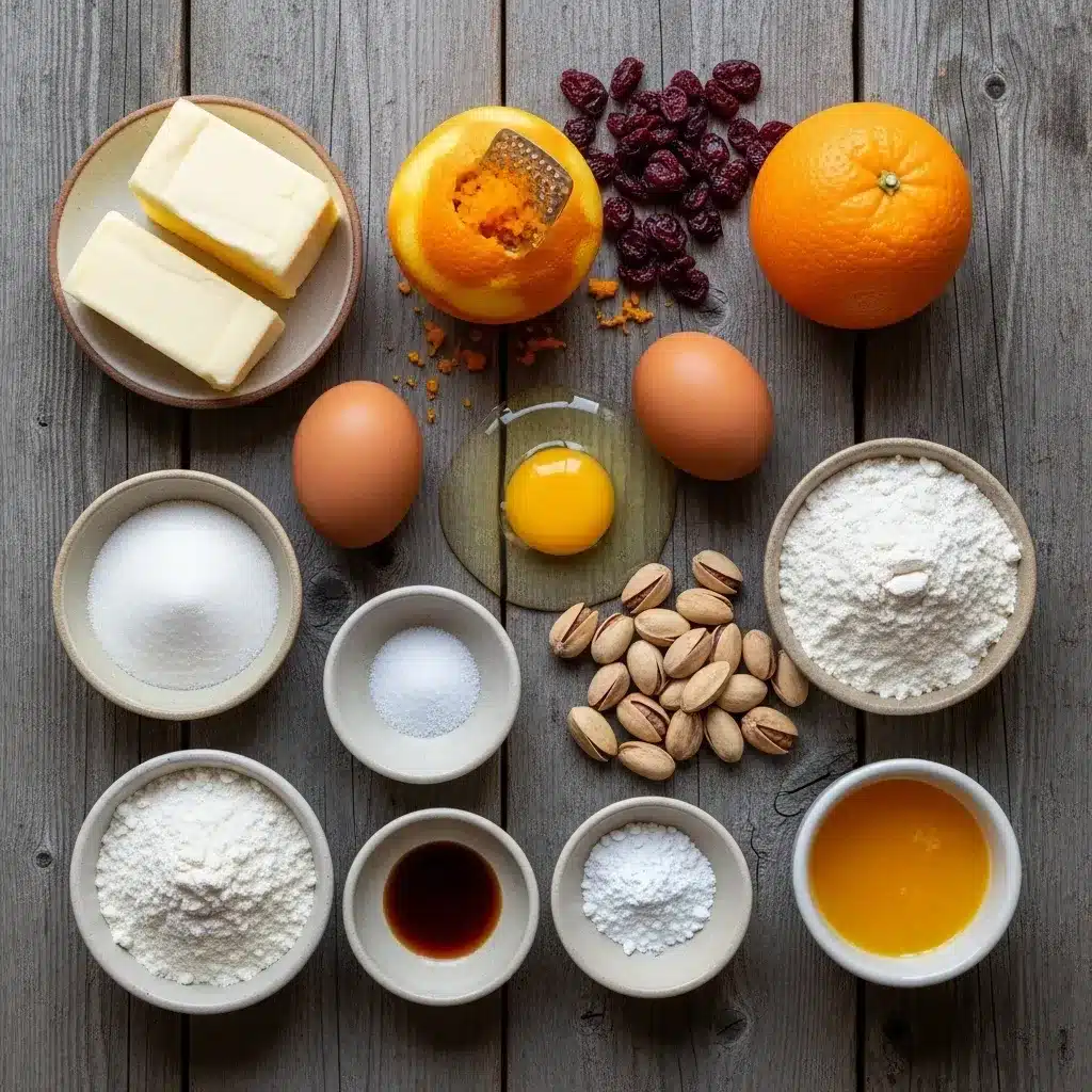 Biscoitos amanteigados de cranberry, laranja e pistache