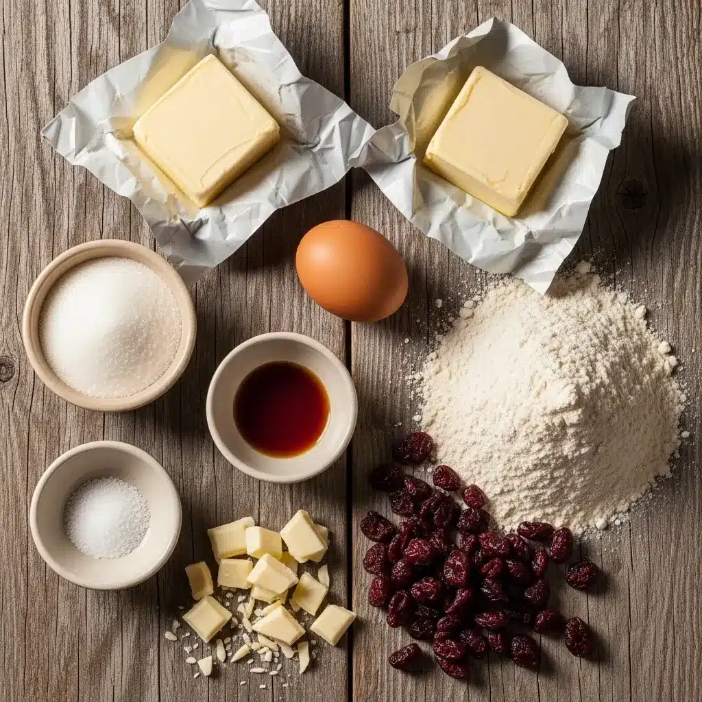 Biscoitos amanteigados de chocolate branco e cranberry