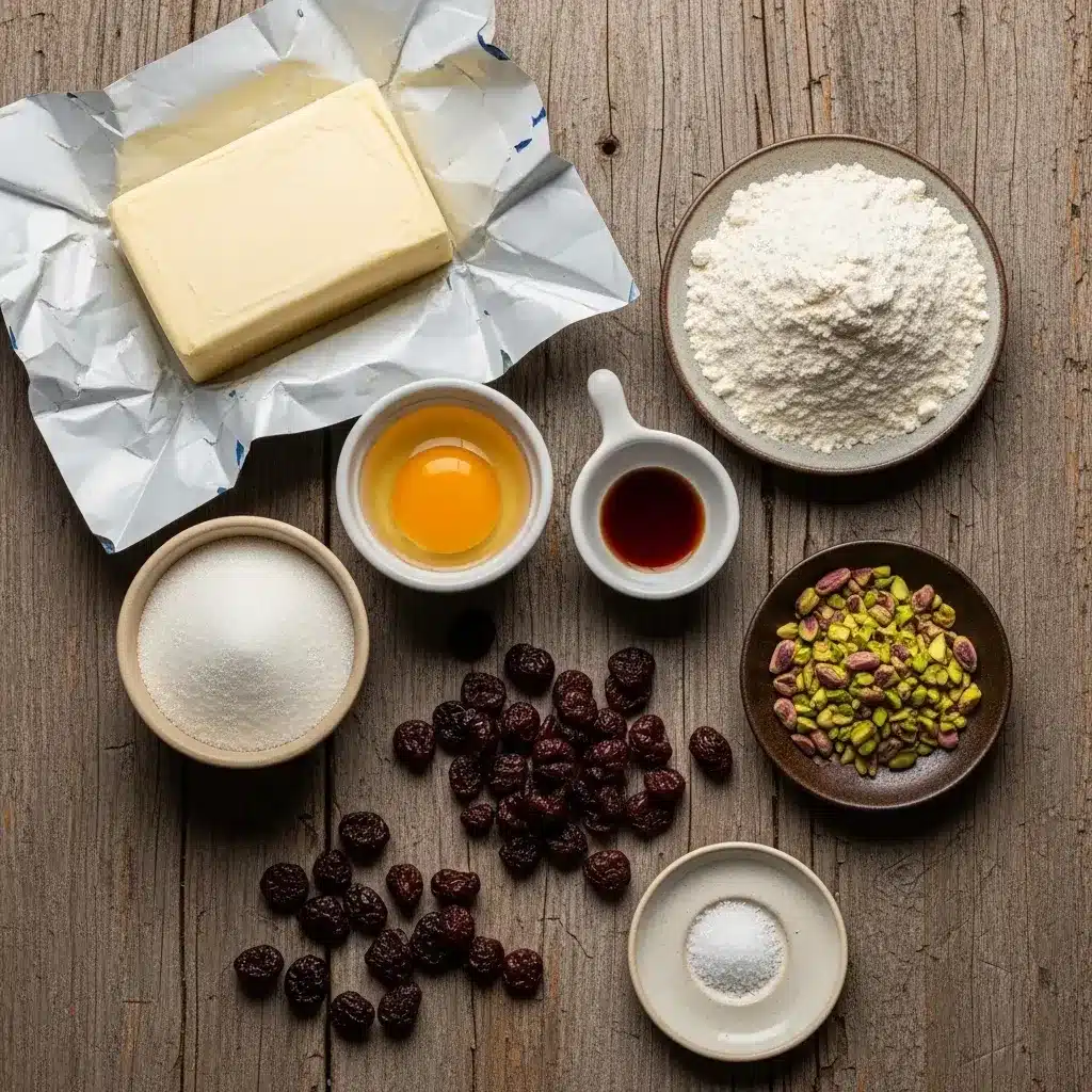 Biscoitos amanteigados de cereja e pistache