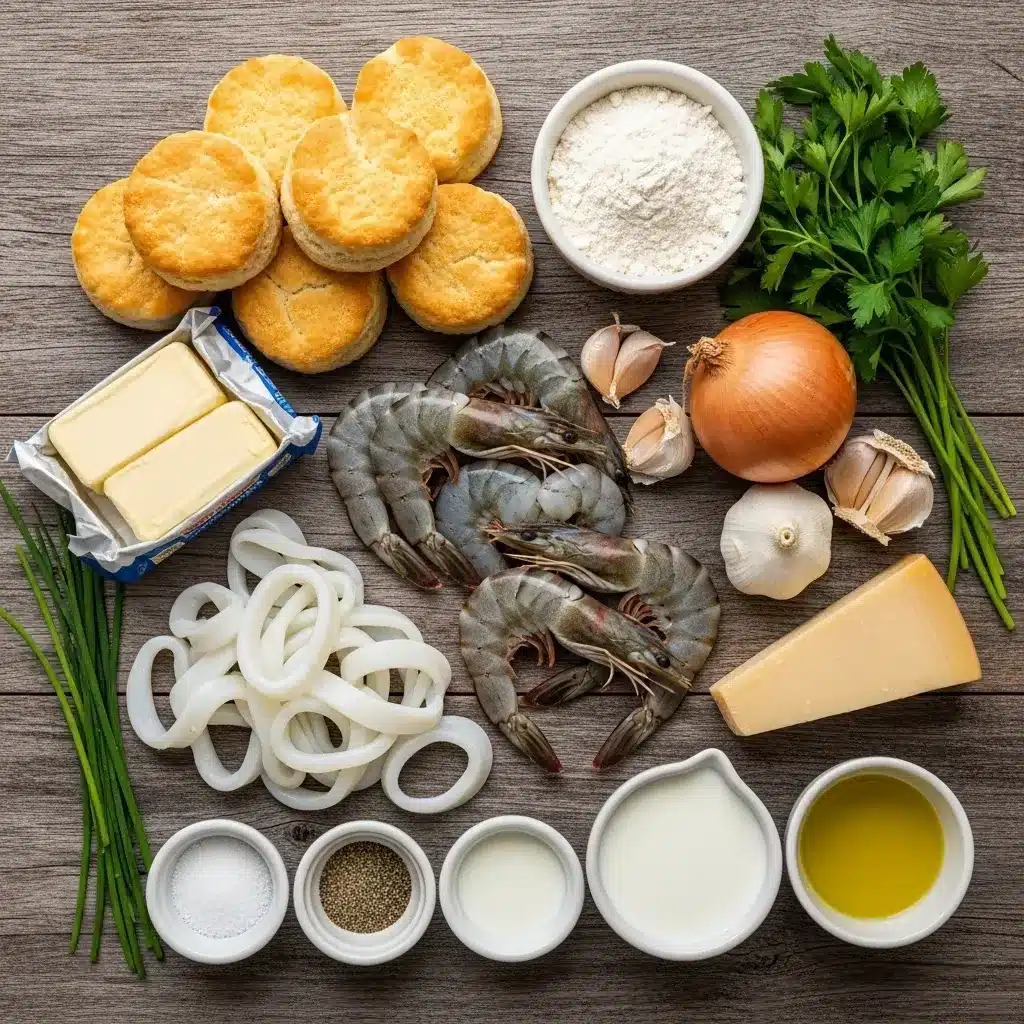 Torta de Frutos do Mar com Biscoito Cheddar Bay