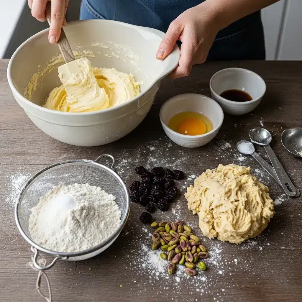 Biscoitos amanteigados de cereja e pistache