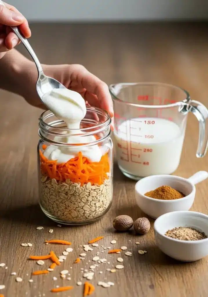 Aveia de um dia para o outro com bolo de cenoura