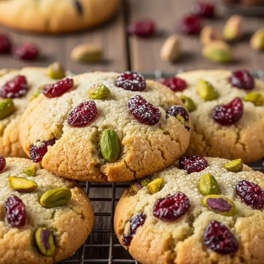 Biscoitos amanteigados de cranberry e pistache com farinha de amêndoa