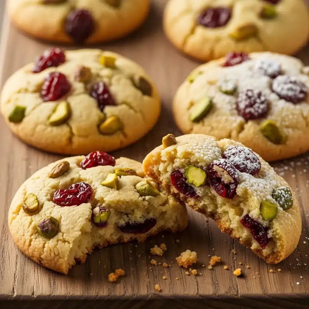 Biscoitos amanteigados de cereja e pistache