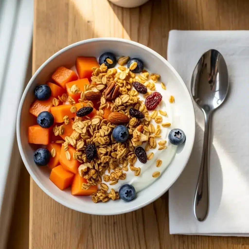 Mamão com Iogurte e Granola