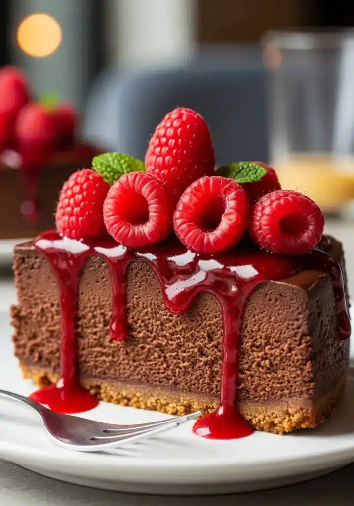 Cheesecake de chocolate amargo com framboesa