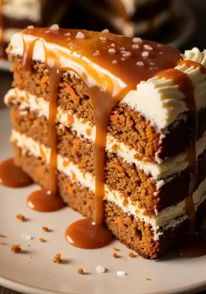 Bolo de Cenoura com Caramelo Salgado e Cobertura de Cream Cheese