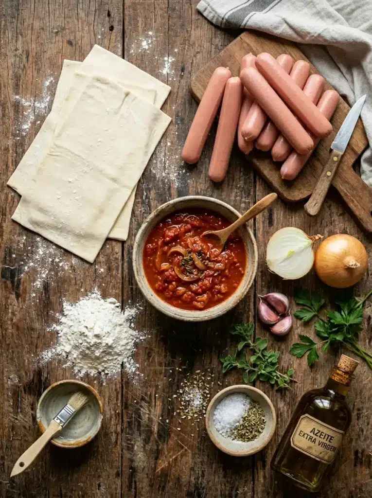 Enroladinho de salsicha com molho de tomate