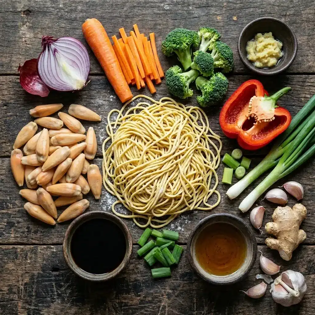 Yakisoba de Pinhão Com óleo de gergelim