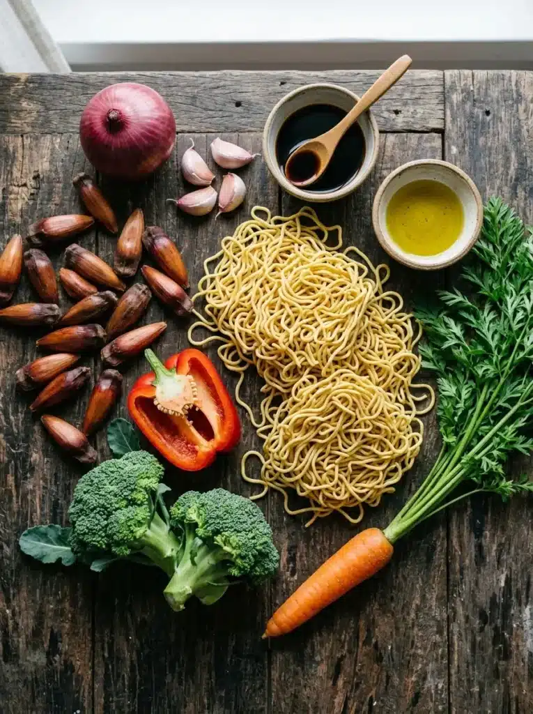 Yakisoba de Pinhão Com molho shoyu tradicional