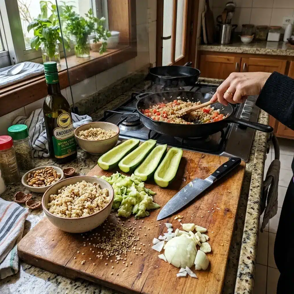 Abobrinha Recheada com Quinoa e Nozes