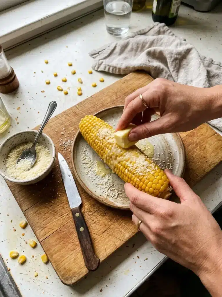 Milho cozido com queijo ralado