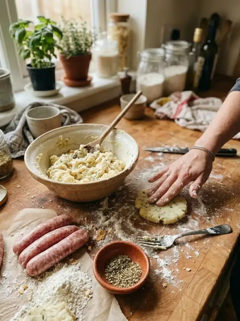 Enroladinho de salsicha massa de batata