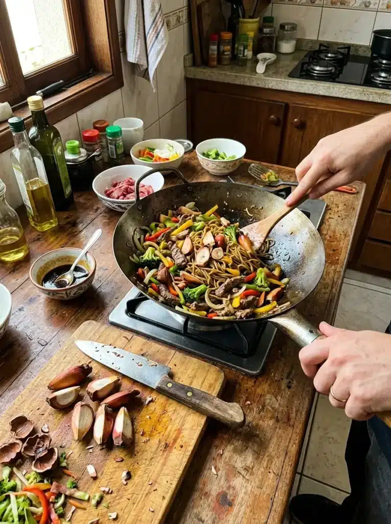 Yakisoba de Pinhão Com carne bovina