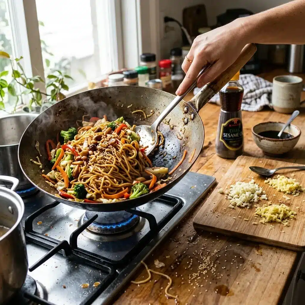 Yakisoba de Pinhão Com óleo de gergelim