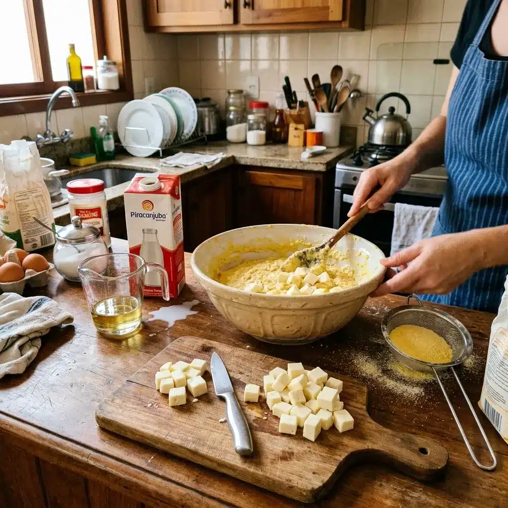 Bolo de fubá com queijo Minas