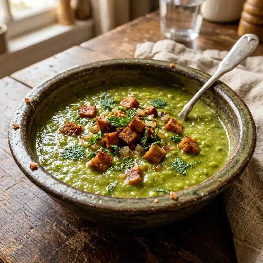 Sopa de Ervilha com Hortelã e Bacon Vegano