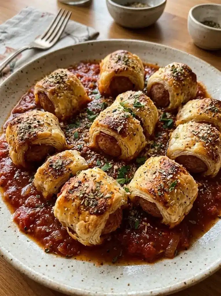 Enroladinho de salsicha com molho de tomate