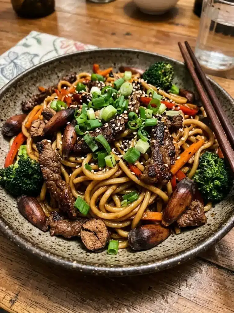 Yakisoba de Pinhão Com carne bovina
