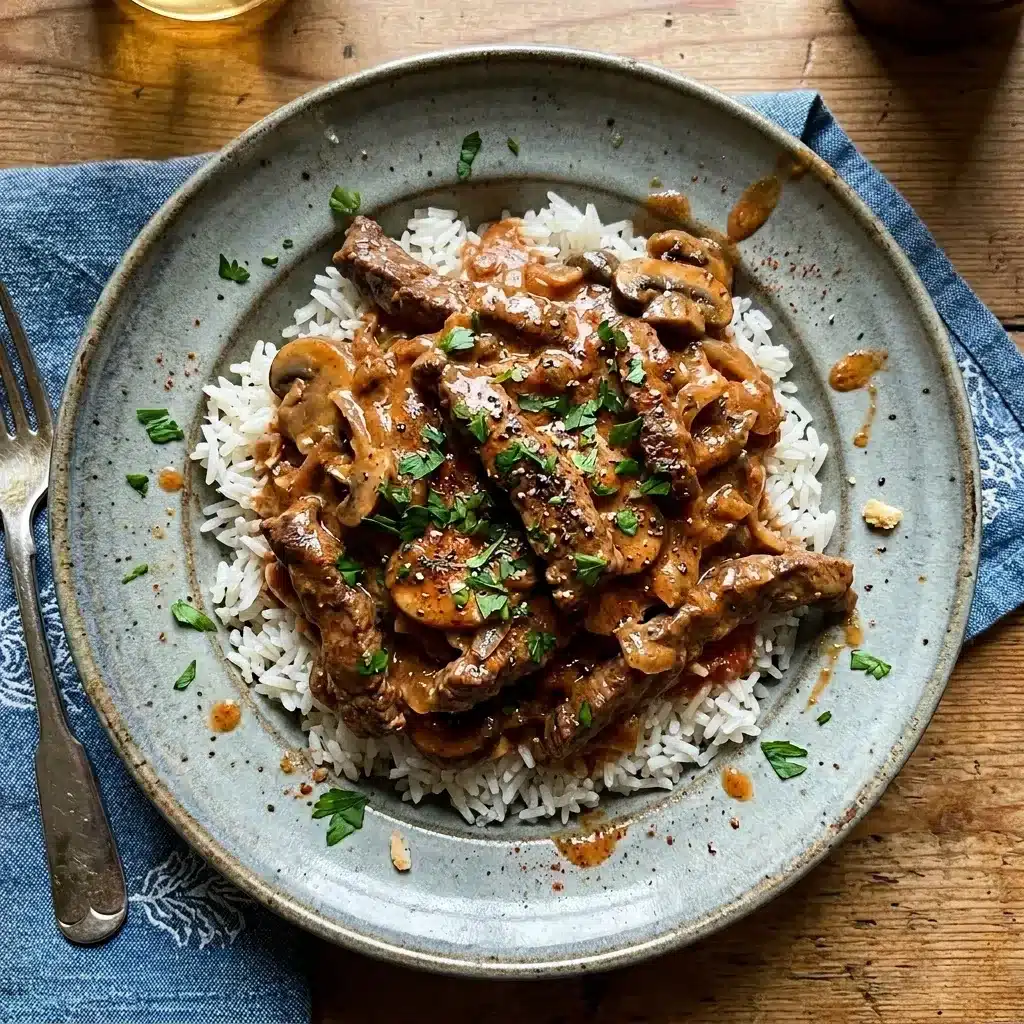 Strogonoff com molho de tomate (estilo russo)