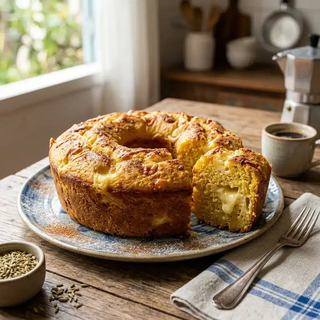 Bolo de fubá com queijo Minas