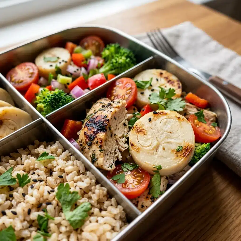 Marmita de Frango com Palmito e Arroz Integral
