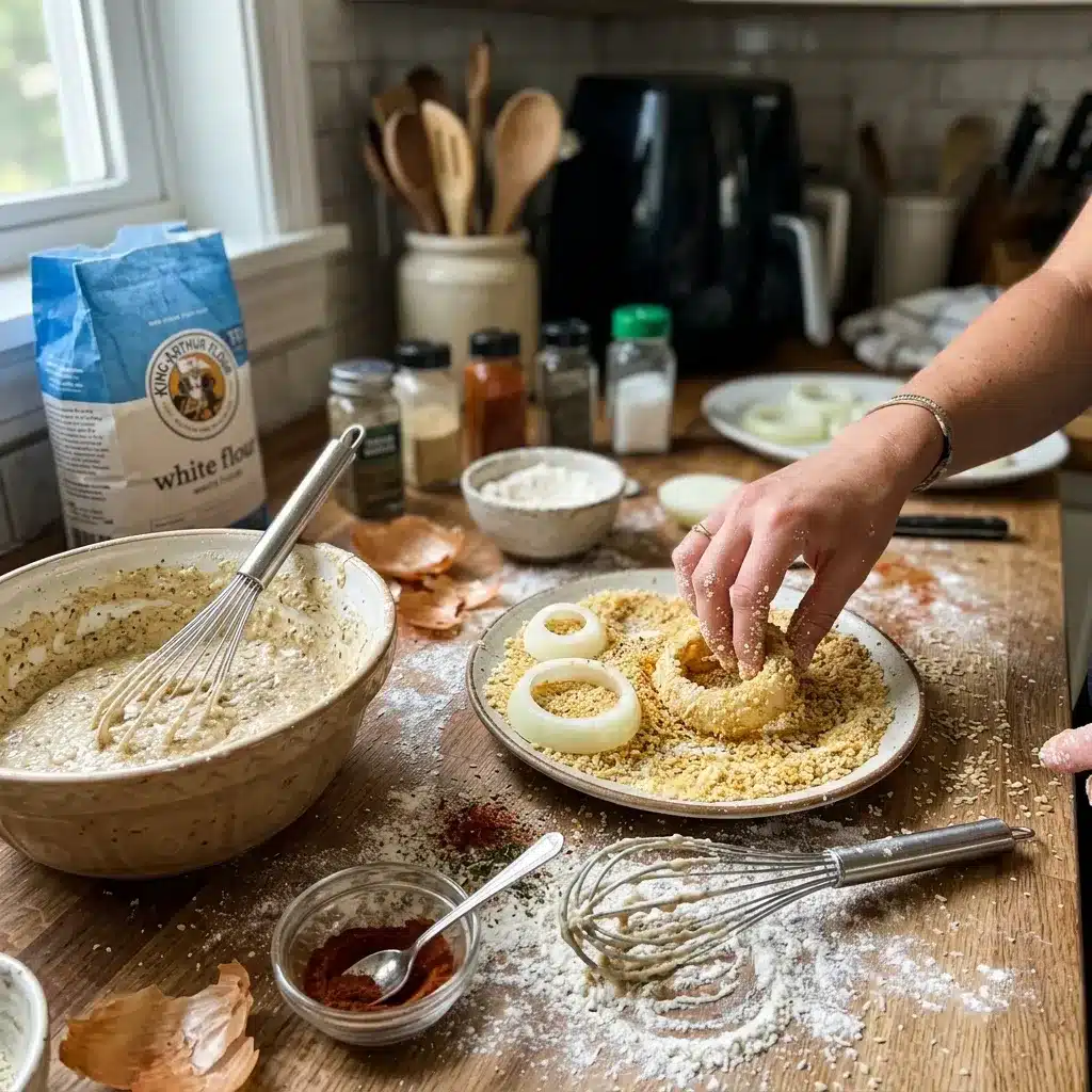 Anéis de cebola na air fryer (veganos)