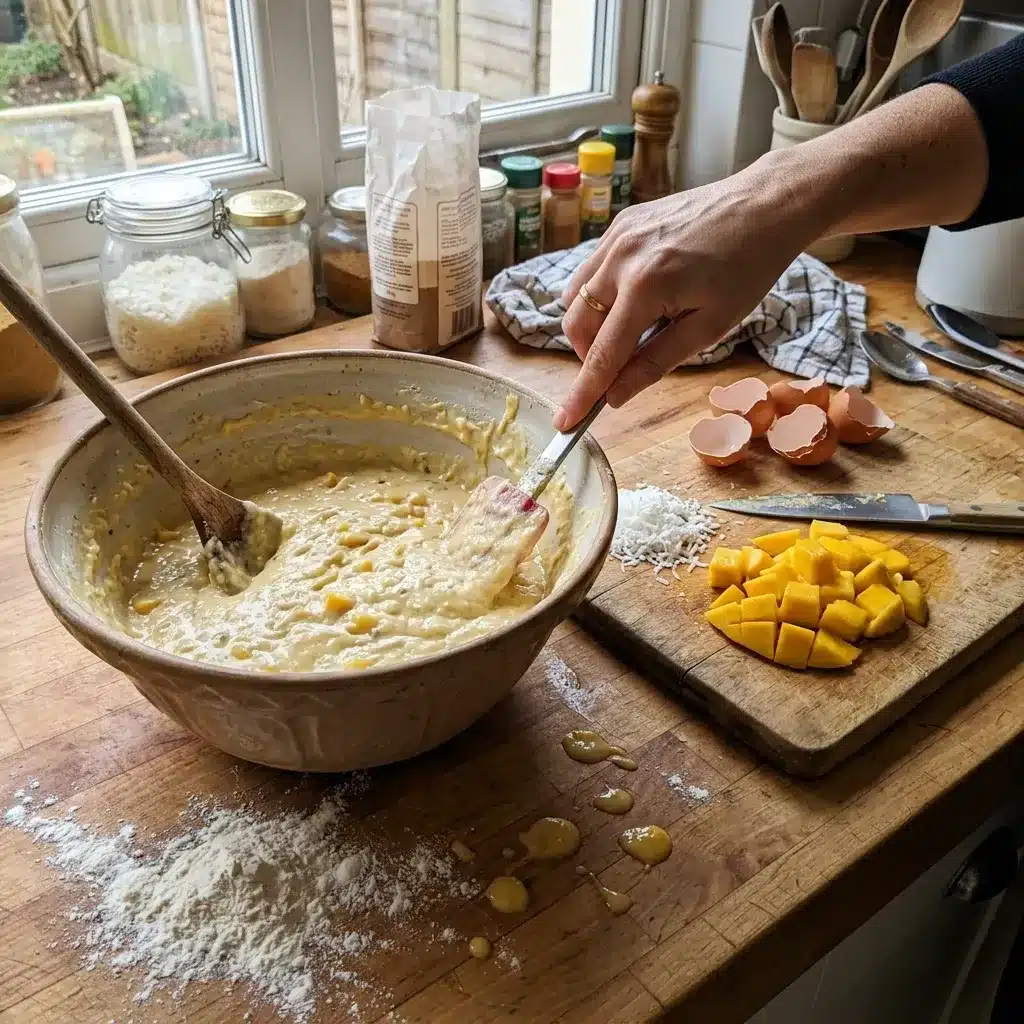 bolo de manga com coco e maracujá