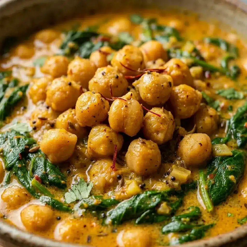 Curry de grão-de-bico com leite de coco e espinafre