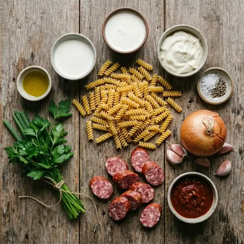 Macarrão cremoso com calabresa