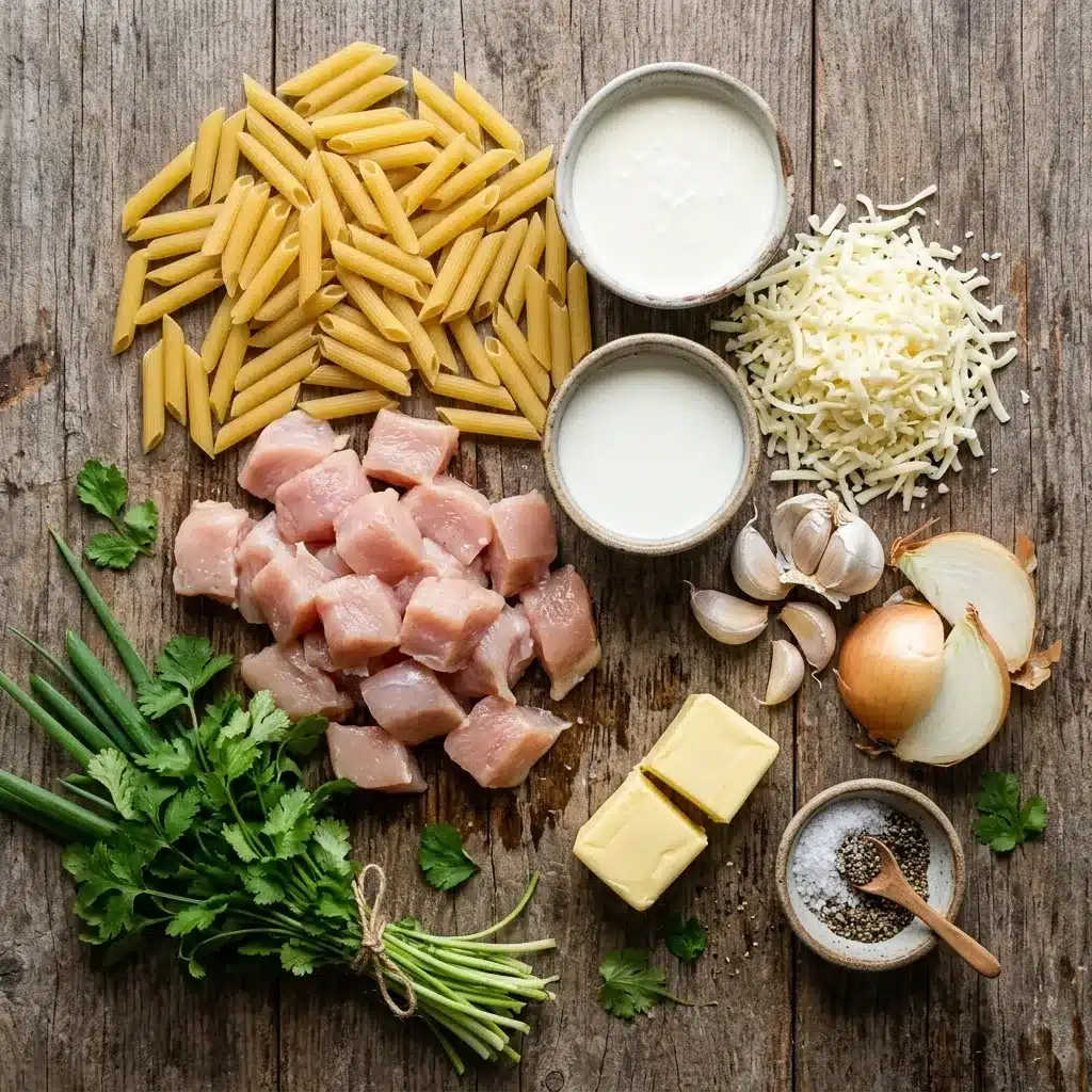 Macarrão cremoso com frango