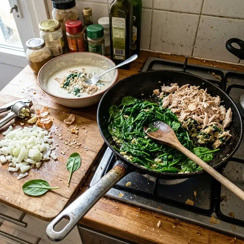 Lasanha de frango com espinafre